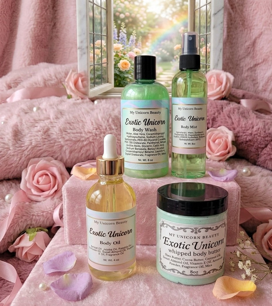 Exotic Unicorn Body Bundle (Scent inspired by Coco Mademoiselle Chanel) Body Wash, Body Butter, Body Oil, Body Mist My Unicorn Beauty