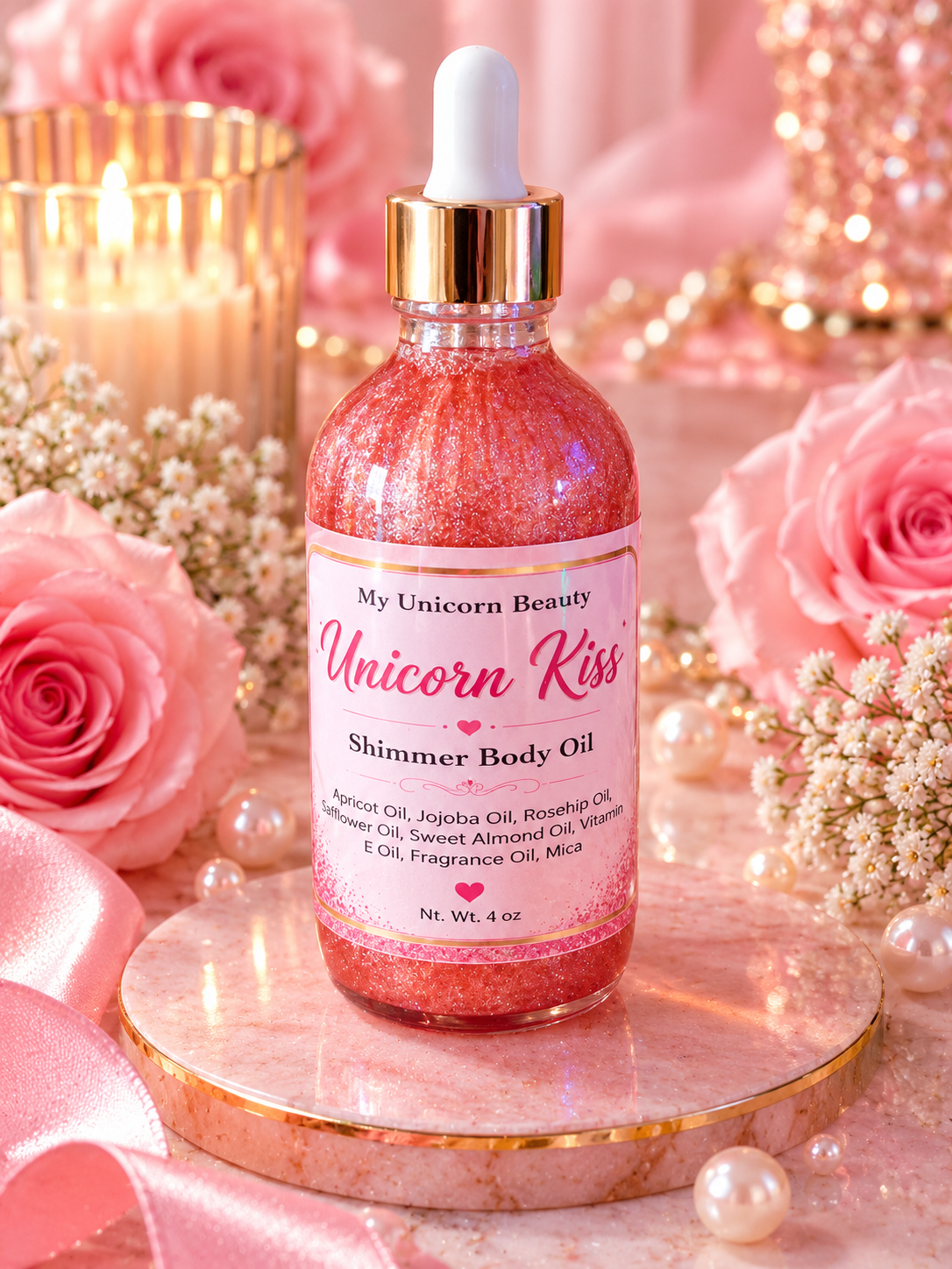 Unicorn Kiss Body Oil with Shimmer (Strawberry Shortcake Scented) My Unicorn Beauty