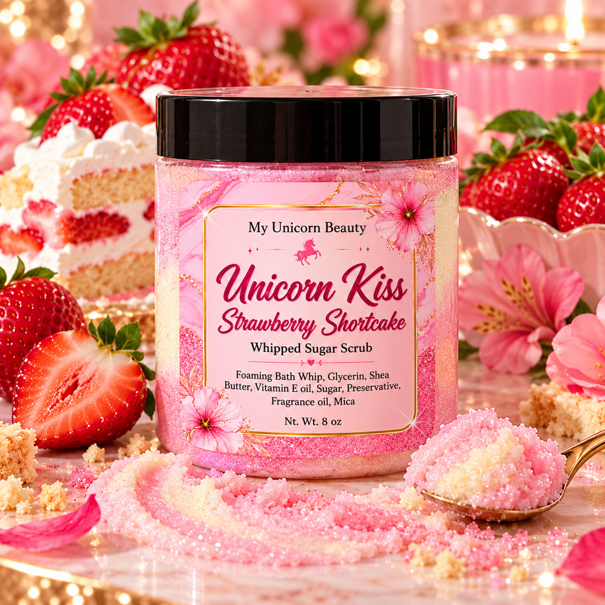 Unicorn Kiss Sugar Scrub (Strawberry Shortcake scented) My Unicorn Beauty