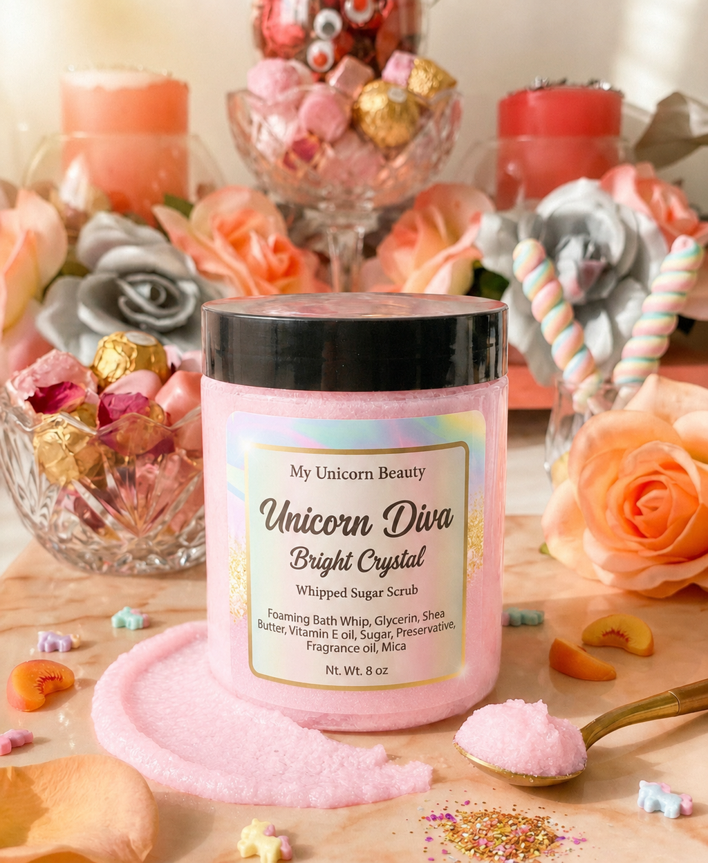 Unicorn Diva Sugar Scrub (Scent Inspired by Versace Bright Crystal) My Unicorn Beauty