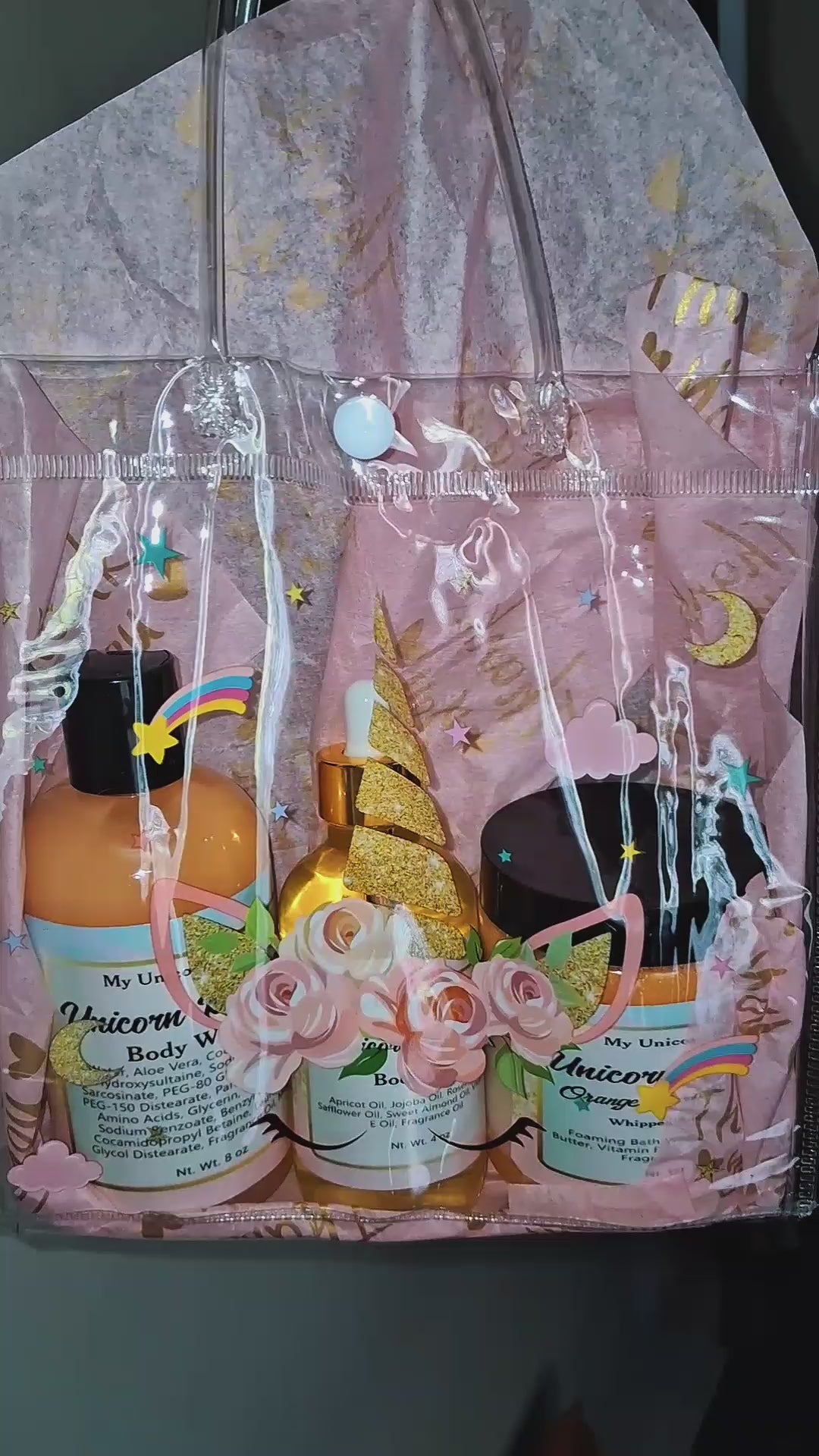 Unicorn Rainbow Skincare Gift Bundle – Orange Cream Vanilla Body Oil, Body Wash & Whipped Sugar Scrub